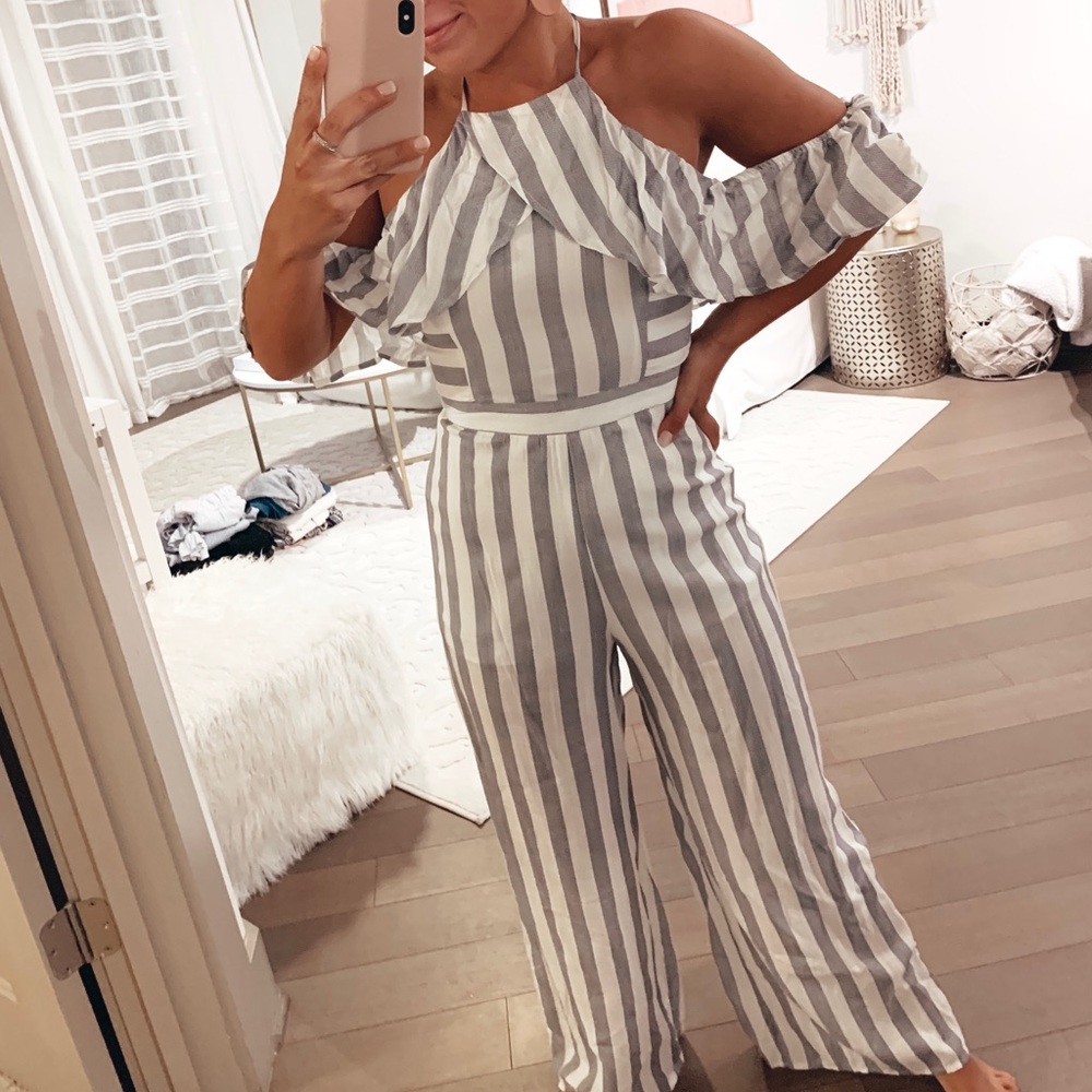 Stripe high neck jumpsuit